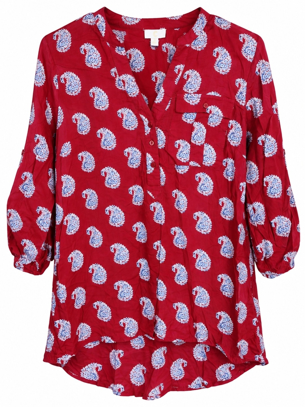 Charming Charlie Red Paisley V-Neck Tunic